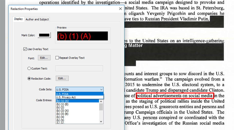 Example of redacted news article showing how sensitive information can be highlighted