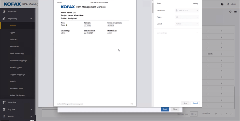 Kofax RPA Management Console